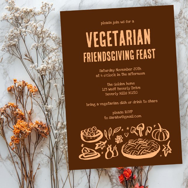Convite VEGETARIANO Sagaz de Ação de Graças (Whimsical VEGETARIAN VEGAN Thanksgiving Friendsgiving Invitation
)