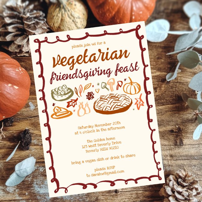 Convite VEGETARIANO Sagaz de Ação de Graças (Whimsical VEGETARIAN VEGAN Thanksgiving Friendsgiving Invitation
)