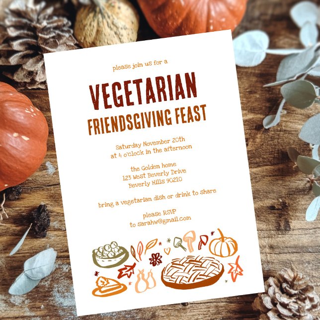 Convite VEGETARIANO Sagaz de Ação de Graças (Whimsical VEGETARIAN VEGAN Thanksgiving Friendsgiving Invitation
)