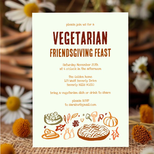 Convite VEGETARIANO Sagaz de Ação de Graças (Whimsical VEGETARIAN Thanksgiving Friendsgiving Invitation
)