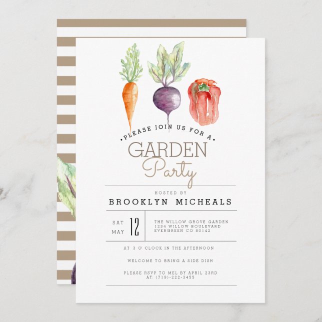 Convite Veggie Patch | Watercolor Garden Party (Frente/Verso)