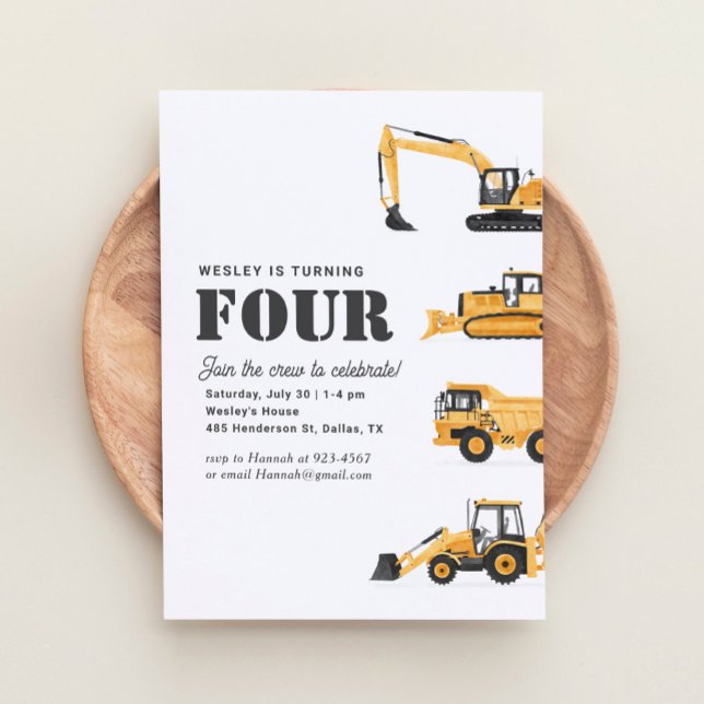 Convite Veículos de Construção 4ª festa de aniversário (Criador carregado)