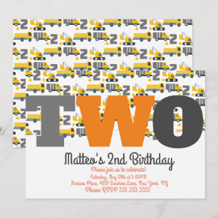 Convite Veículos de Construção Aniversário Despejam Do