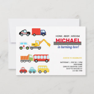 Convite Veículos de transporte, carros e caminhões, aniver