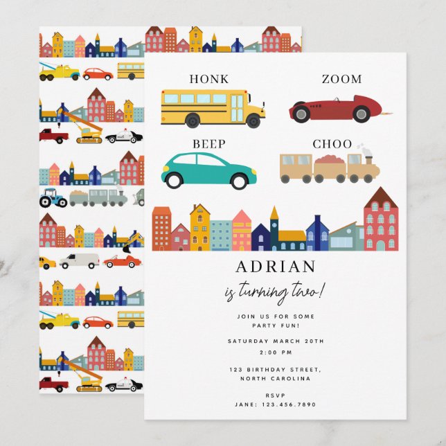 Convite Veículos de Transporte Urbano Caminhão Segundo Ani (Frente/Verso)