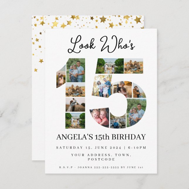 Convite veja quem é 15 Photo Collage quinceaneras (Frente/Verso)