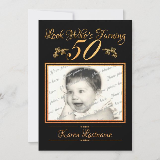 Convite Veja quem é 50 Photo Orange (Frente)