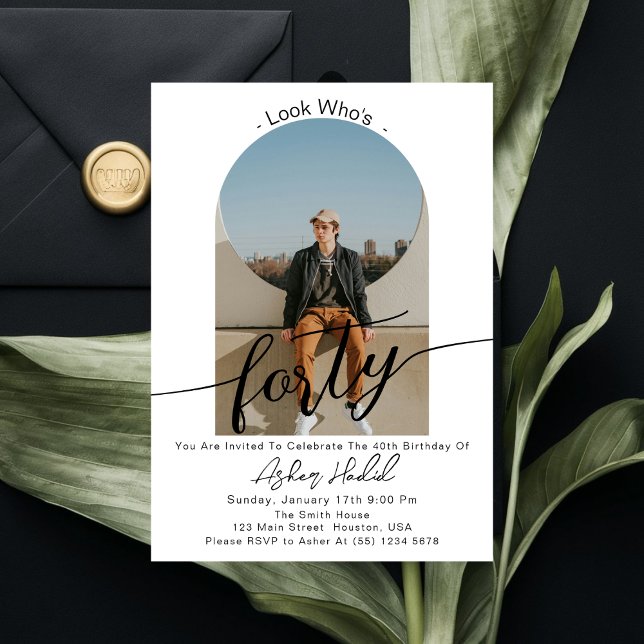 Convite Veja quem é o 40 moderno aniversário de 40 anos si (Criador carregado)