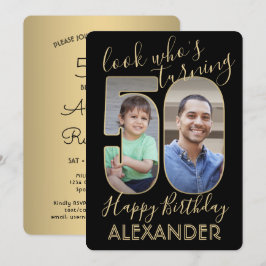 Convite Veja quem tem 50 fotos em preto e Dourado Festa de