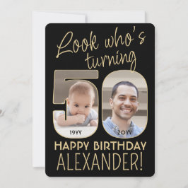 Convite Veja quem tem 50 fotos em preto e Dourado Festa de