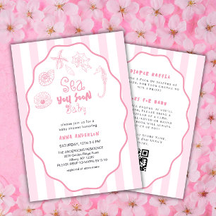 Convite Vejo Você Em Breve Bebê Conchas de Rosa Menina Chá