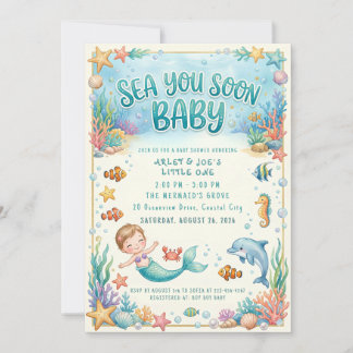 Convite Vejo você em breve Bebê debaixo do Mar Chá de Bebê