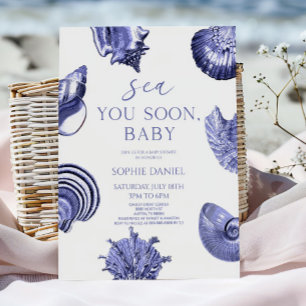 Convite Vejo Você Em Breve, Conchas Azuis Baby Shower