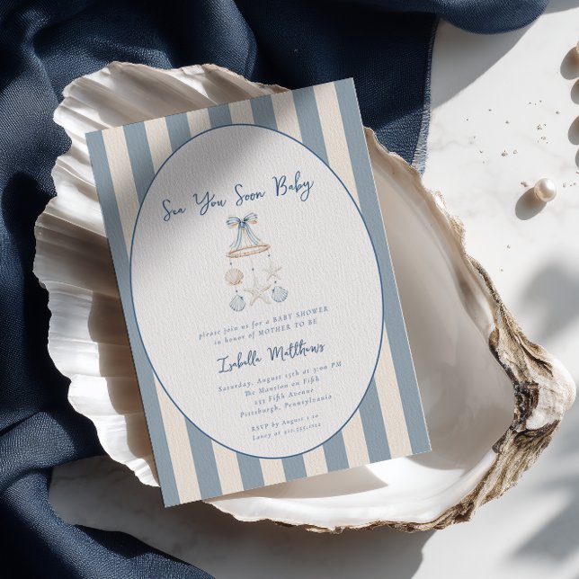 Convite Vejo Você Logo Bebê Festa de Bebê Costeira (Sea You Soon Baby Coastal Baby. Shower Invitation )