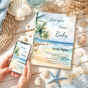 Convite Vejo você logo praia tropical costeira Baby Shower