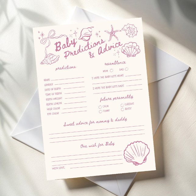Convite Vejo você logo previsões e jogo de conselhos de co (Sea you soon seashells baby shower baby predictions and advice game cards baby shower games)