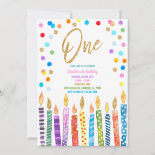 Convite Vela de Aniversário de Pastel de Arco-íris Confete