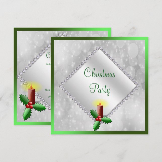 Convite Vela de Natal Festiva & Diamantes (Frente/Verso)