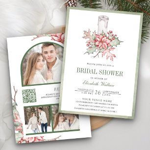 Convite Vela de Natal Poinsettia Código QR Chá de Noiva