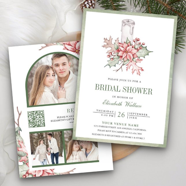 Convite Vela de Natal Poinsettia Código QR Chá de Noiva (Criador carregado)
