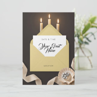 Convite Vela Envelope Dourado Concha