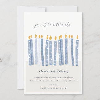 Convite Velas de Aniversário de Cor Azul de Pastel Suave e