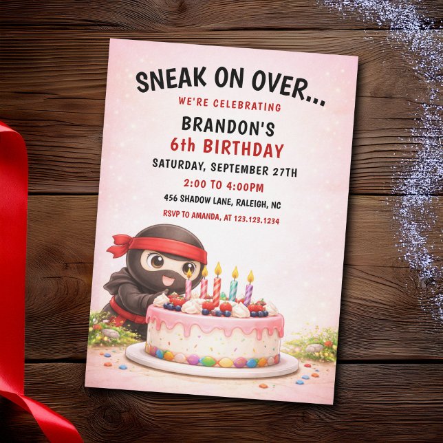 Convite Velas de Bolo Coloridas de Ninja Fofo Aniversário  (Criador carregado)