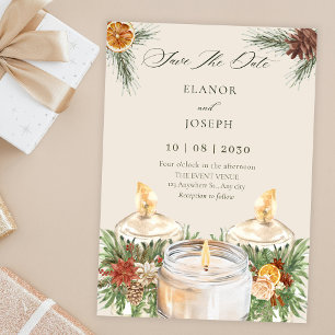Convite Velas de folhas florais de aquarela casamento nata
