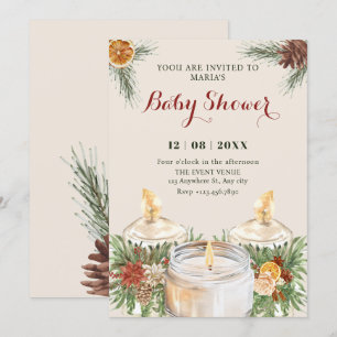 Convite Velas de folhas florais em aquarela chá de bebê