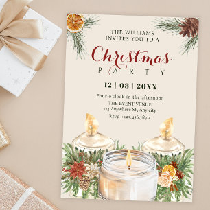 Convite Velas de natal de folhas florais em aquarela