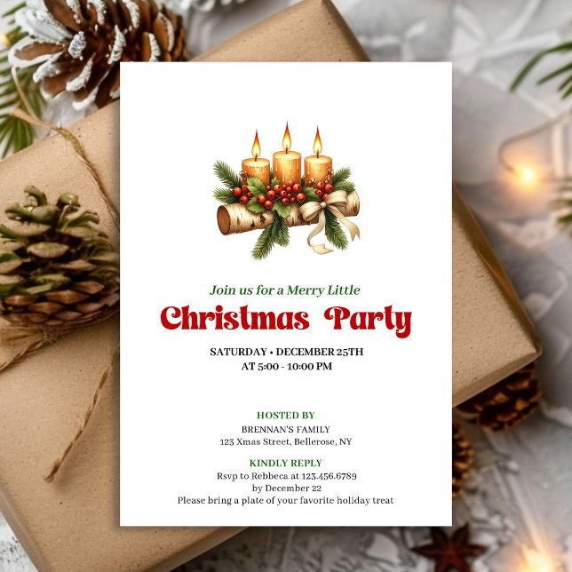 Convite Velas de Natal Elegantes Design de Grinalda de Pin (Elegant Christmas Candles Pine Wreath Design)
