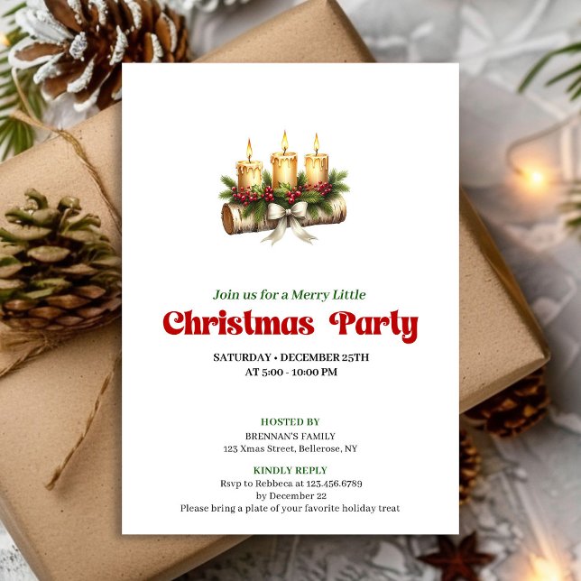 Convite Velas de Natal modernas convidam estilo de azevinh (Modern Christmas candles invite pine holly style

)