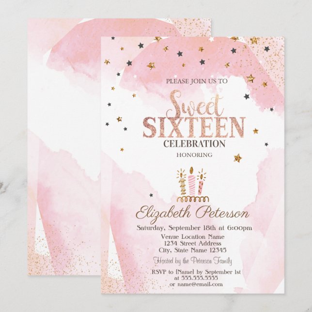 Convite Velas Fofas Estrelas Sweet 16 (Frente/Verso)