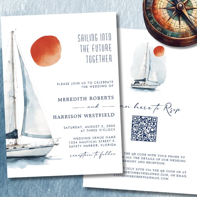 Convite Velejando Para O Futuro Junto Do Casamento Náutico (Sailing Into The Future Together Sailboat Wedding Invitation 1)