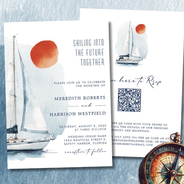 Convite Velejando Para O Futuro Junto Do Casamento Náutico (Sailing Into The Future Together Sailboat Wedding Invitation 2)