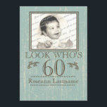 Convite Velhice Wood 60th Birthday Foto<br><div class="desc">O velho parece madeira em uma espuma marinha cor de espuma 60º aniversário,  convite para ele ou para ela. Veja quem tem 60 anos,  carregue uma foto favorita de qualquer idade e personalize o texto para sua festa.</div>