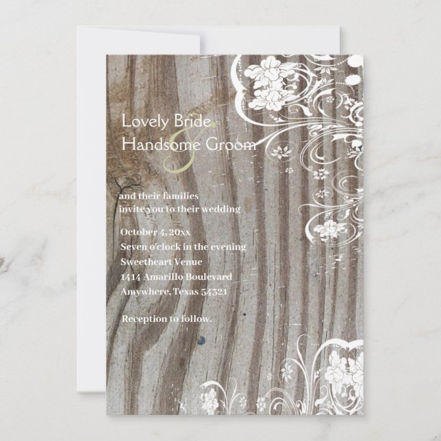 Convite Velho Casamento de Madeira e Shabby (Frente)