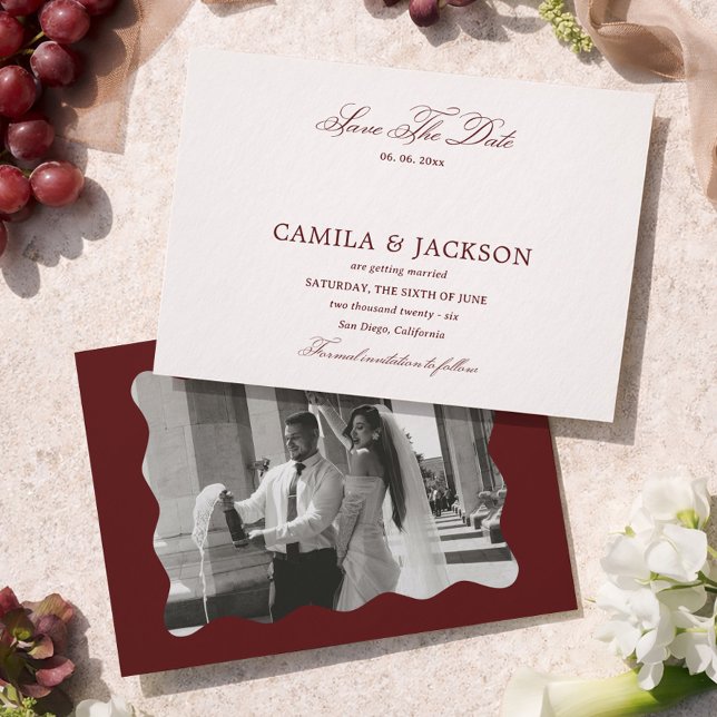 Convite Velho Dinheiro Casamento Borgonha Salvar a Data (Criador carregado)