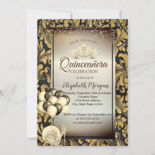 Convite Velho Ouro Redemoinhos,Balões,Saltos,Tiara Quincea