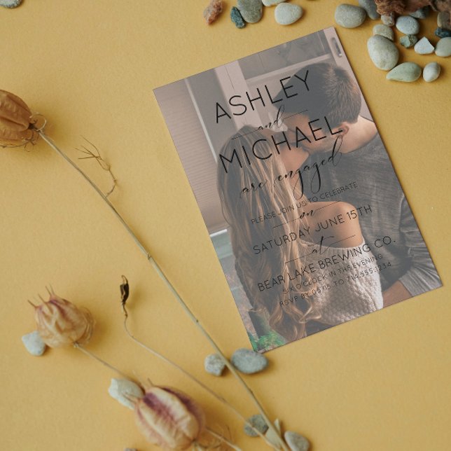 Convite Vellum Overlay 2 Photo Calligraphy Engagement (Say Yes! Join our engagement celebration 🥂✨)