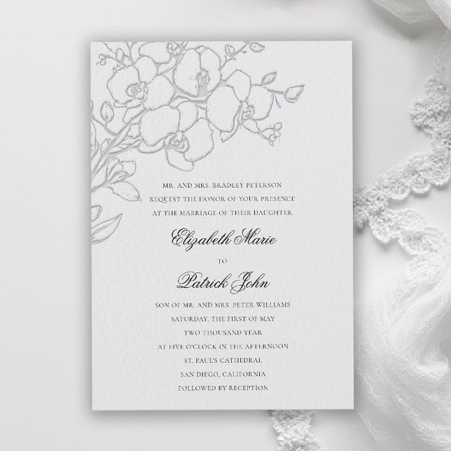 Convite Velo de Orquídea Formal Tradicional Casamento Marf (orchid wedding invitation ivory veil formal modern classic traditional black tie parents hosting)