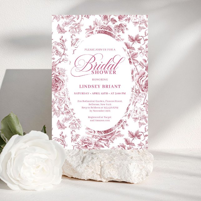 Convite Velvet Rose Toile Floral Bridal Shower Invitation  (Velvet Rose Toile Floral Bridal Shower Invitation Card

)