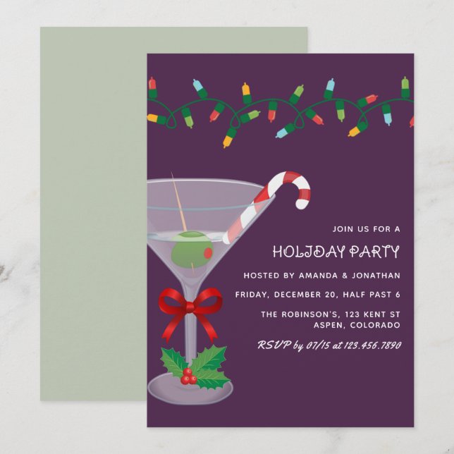 Convite Velvet Spruce Christmas Holiday Cocktail Party (Frente/Verso)