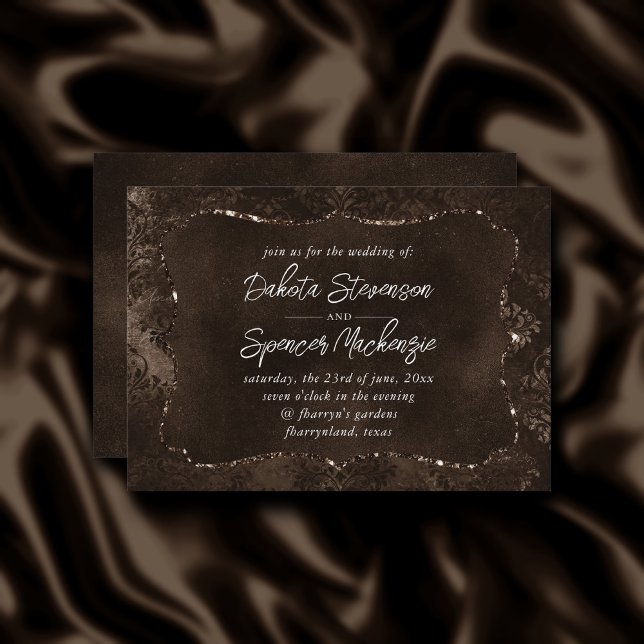 Convite Velvety Bronze Damask | Grunge Barroco Marrom (Criador carregado)