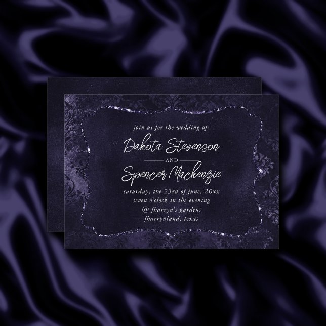 Convite Velvety Midnight Damask | Indigo Purple Grunge (Criador carregado)