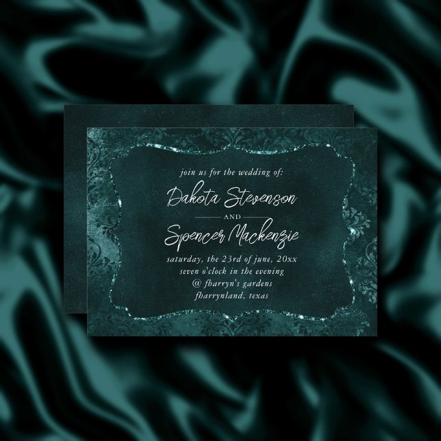 Convite Velvety Teal Damask | Verde escuro Barroco (Criador carregado)