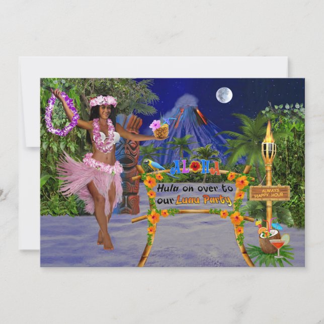 Convite Vem Dançar Hula Para Nossa Festa Luau (Frente)