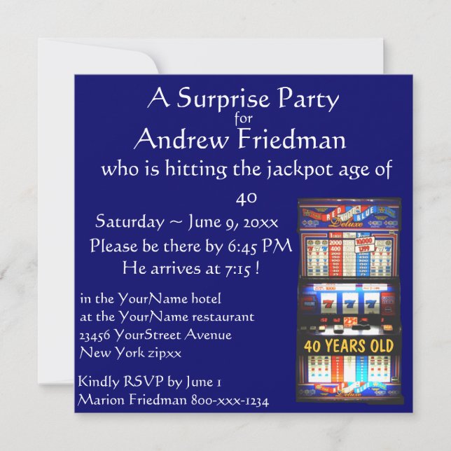 Convite Vencedor da festa de aniversário do slot machine (Frente)