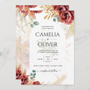 Convite VENDA! Boho Burgundy Dourada Floral Country Fazend