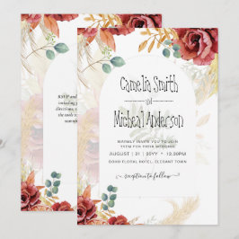 Convite VENDA! Boho Burgundy Dourada Floral Country Fazend